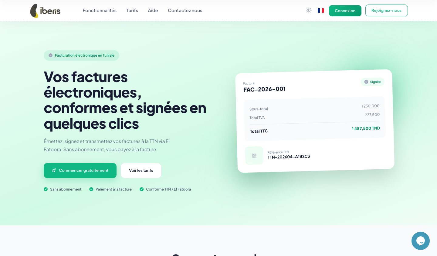 Iberis E-invoice home page with a sample signed invoice